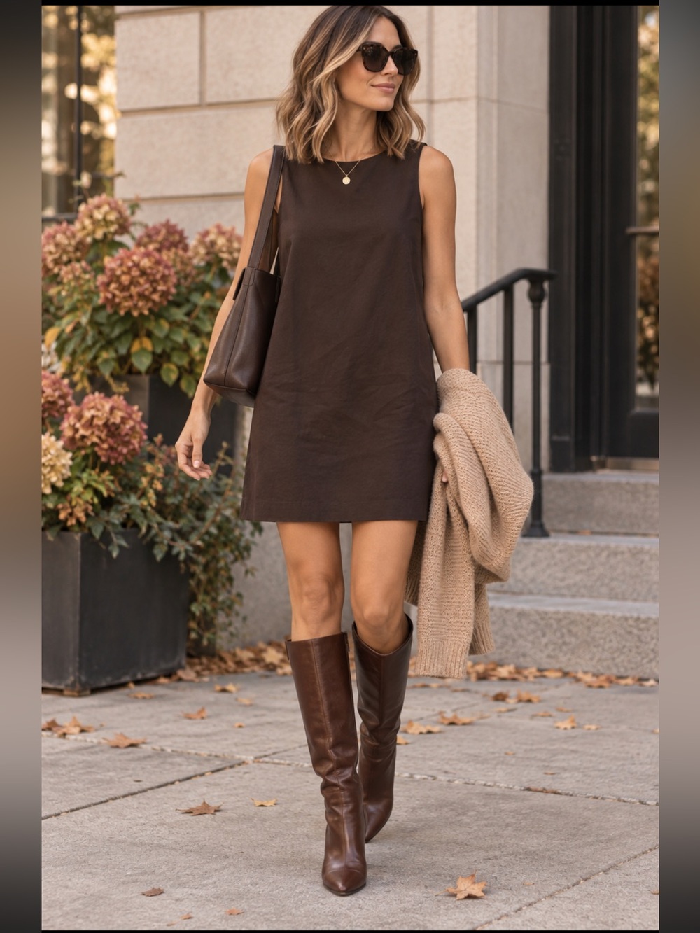 GAP Linen Blend Sleeveless Shift Dress Brown Mini Minimalist M